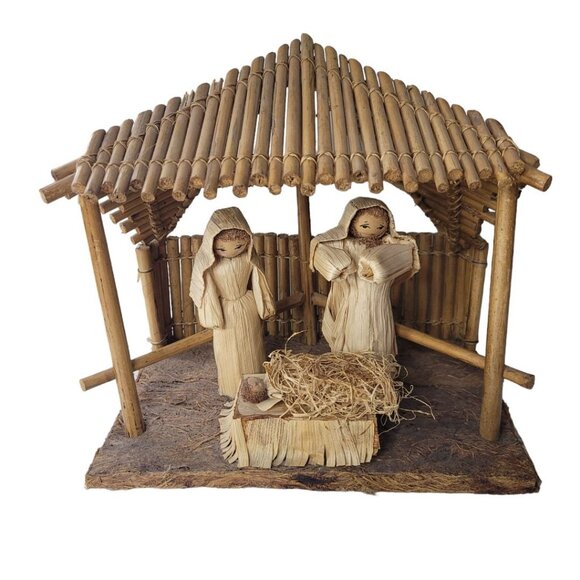 Kurt Adler Nativity Bamboo Husks Handmade Phillipines Jesus Christmas Holidays - Picture 3 of 14